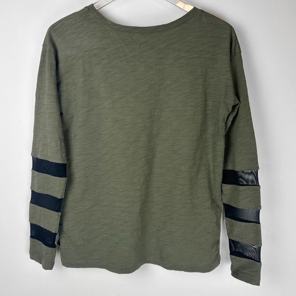 Lisa Todd Mesh Fest T-Shirt Long Sleeve 100% Cotton Mesh Striping Green Size XS - Picture 2 of 6